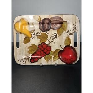 Tabletops Gallery Vintage 2000s Bountiful Hand Painted Fruit Tray, 16.5 x 12.5”